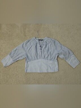 ZARA Basic White Blue Striped Top Size L